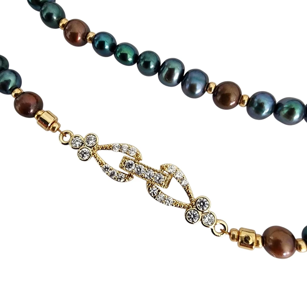 Vintage pearl necklace gold filigree clasp blue brown baby pearls A0215 -Q5 -Q2